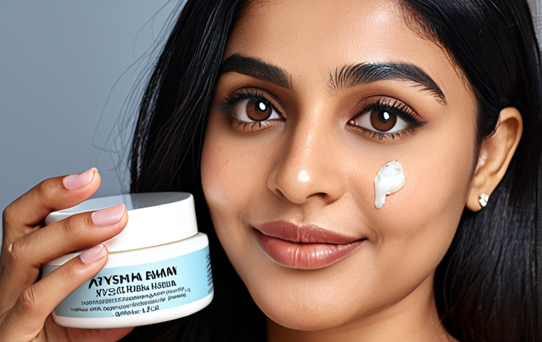 **Ayesha Rahman, actress and lifestyle blogger, sharing skincare tips. Image should capture her positive and genuine personality, featuring a new face cream product prominently.**