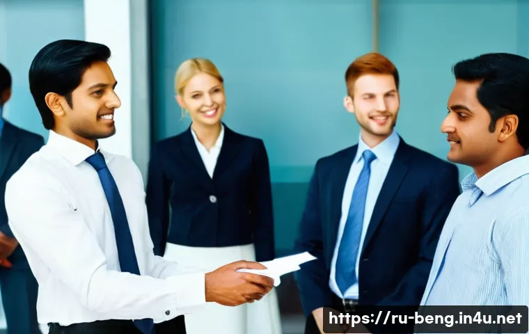 벵골어 비즈니스 이메일 - **Prompt:** A diverse group of male and female business professionals, including Russian and Bengali...