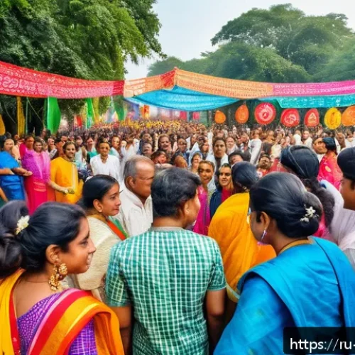 Home 31 벵골어 원어민 친구 사귀기 - A lively cultural festival scene in Bengal featuring people of diverse ages dressed in traditional B...