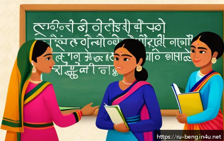 벵골어 단어 형성 방식 - A vibrant classroom scene in a Bengali cultural setting, showing a diverse group of students attenti...